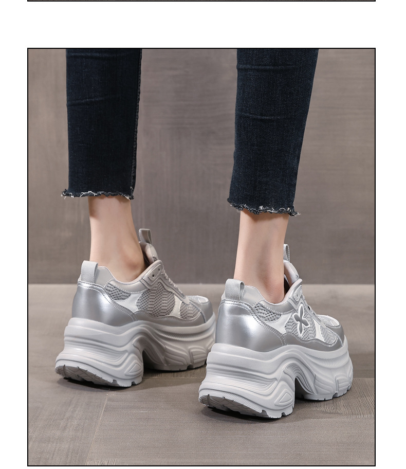 Giày sneaker nữ đế dày chunky mesh lưới thoáng khí, tăng chiều cao nhẹ nhàng — Màu trắng chi tiết 16
