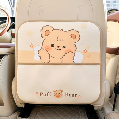 Blue Rain anti-kick mat, featuring a cute bear design, is a creative and multi-functional car seat back protector that prevents dirt and stains (Chair back anti-kick pad) - puff-bear-medium-anti-kick-mat