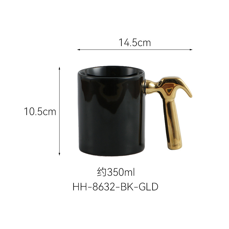Creativo galvanizado oro y plata martillo mango taza de cerámica hardware taza logotipo publicitario regalo taza de café