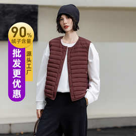 羽绒服马甲女士秋冬新款轻薄短款圆领V领两穿韩系外穿内胆90鸭绒