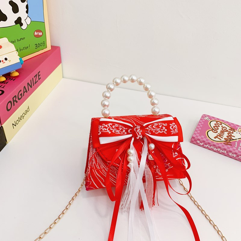 Bagos rojos perfumados para niñas bolsos de hombro con sequillas de perlas, bolsos para niños, bolsos de Año Nuevo para niños