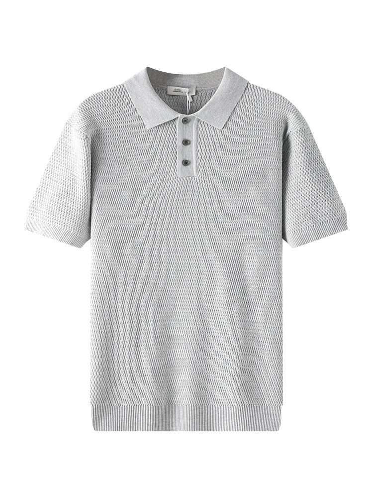 2026 verano transfronterizo hombre waffle hielo tejedido polo camisa de solapa de color sólido mangas cortas ropa de hombre de negocios europea y americana