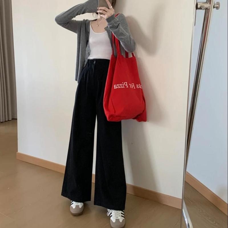 【现货+险】2025早秋款休闲阔腿裤韩版百搭直筒显瘦高腰有口袋|undefined