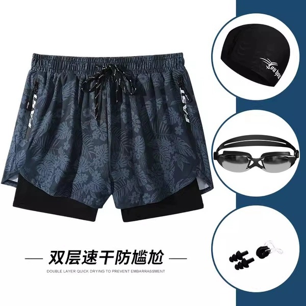 Black swimming cap, nose clip, earplugs