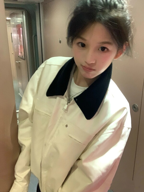 春秋季新款美式复古撞色翻领夹克男女同款宽松简约百搭工装外套潮|undefined