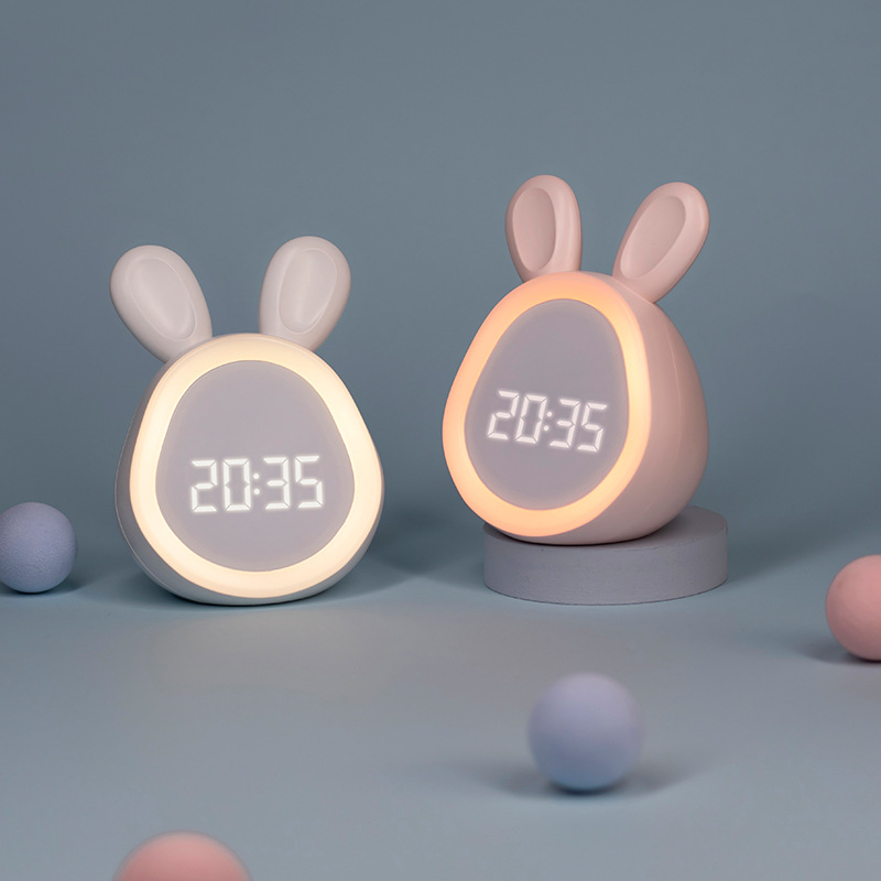 Small mini round rabbit cute rabbit alarm clock atmosphere night light smart student mini program mobile phone charging alarm clock