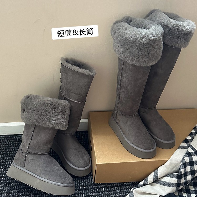 灰色高筒雪地靴女2025新款冬季小个子厚底长靴加绒加厚保暖棉靴|undefined