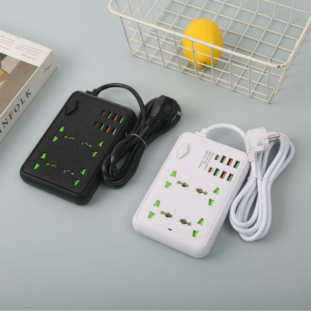 6USB+2Type-c智能办公室家用插排美规欧规英规万能孔彩盒外贸排插