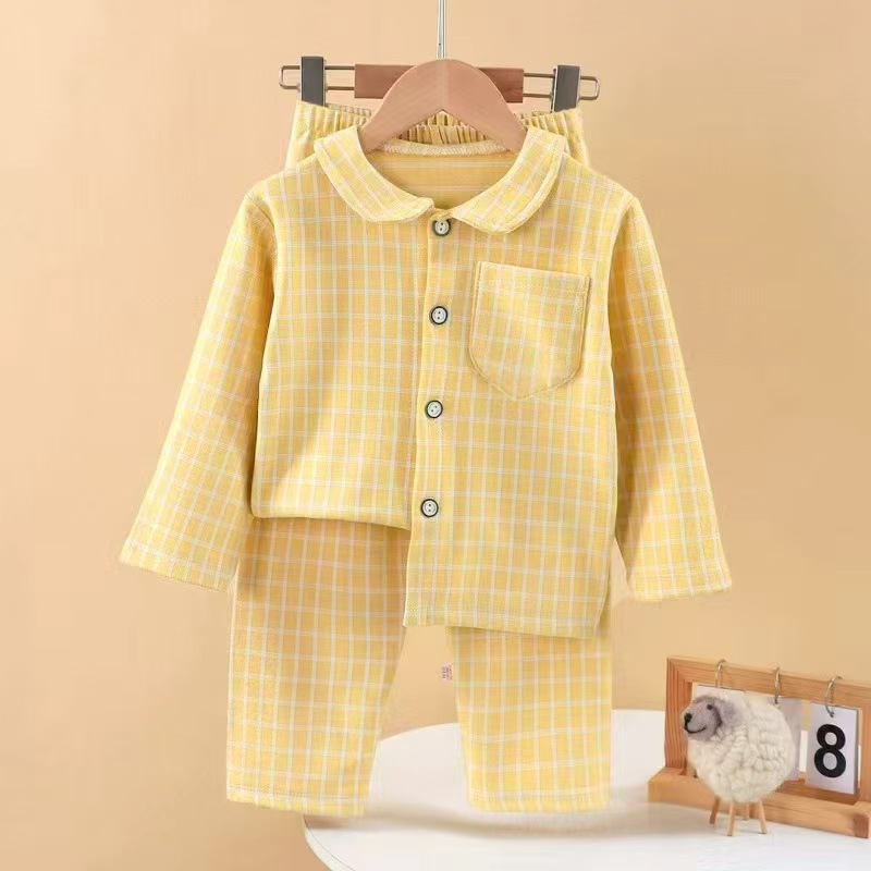 New otoño-invierno niños y niñas pajamas con solapa Cardigan conjunto de ropa infantil de ternero al por mayor