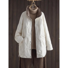 外贸出口尾单高端减龄轻薄羽绒棉服女冬季中长款菱格立领棉衣外套