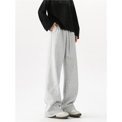 American-style high-street sabre pants: Men's trendy spring/fall patchwork wide-leg sports sweatpants—vintage, versatile, and casual straight-leg trousers
