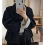 卷边翻领秋冬季条纹单排扣
