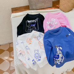 Children's cartoon crew neck sweatshirts for spring and autumn, girls' round neck long sleeve base shirts, boys' T-shirts as single tops