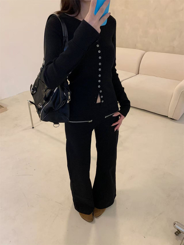 誉一新款2025秋季美式高街微喇牛仔裤女拉链口袋休闲裤女hc1344|undefined