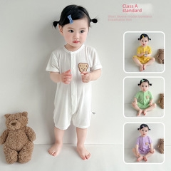 寶寶無骨連身衣夏季短袖薄款新生兒衣服超萌哈衣莫代爾爬服嬰兒服