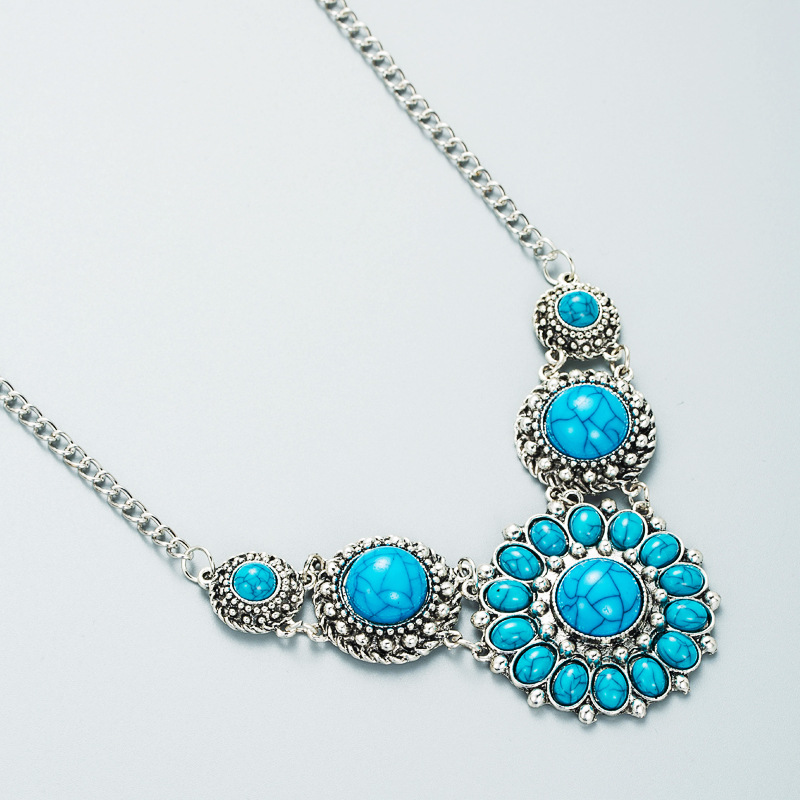 European and American retro sun flower blue turquoise necklace retro ethnic style necklace