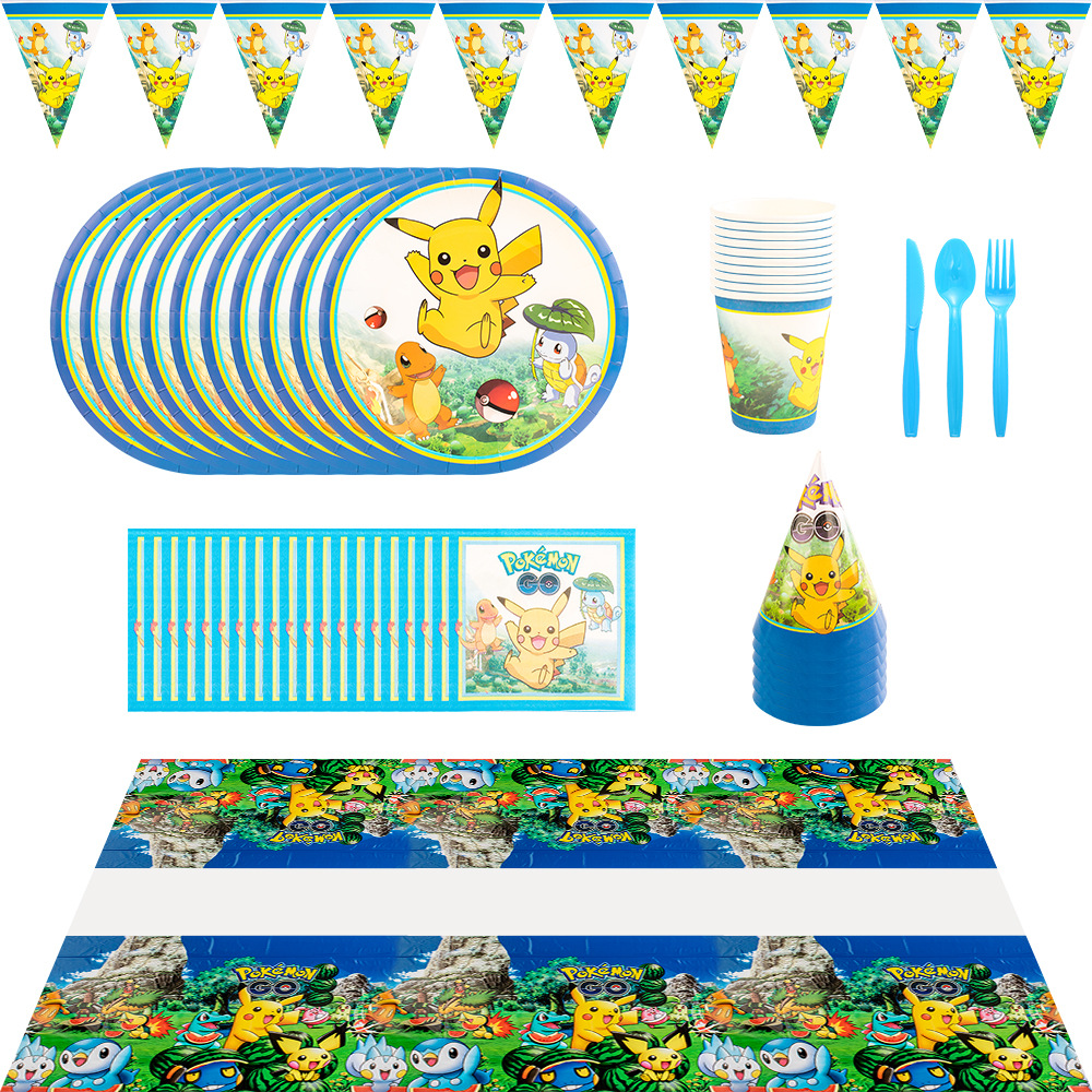 Cartoon Pikachu suit children's birthday party festive Pikachu pennant paper plate party decoration