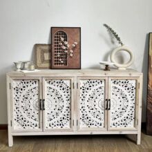美式复古玄关柜雕花原木装饰柜客厅储物柜落地餐边柜田园风斗柜
