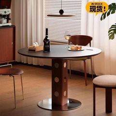 木小咖 中古圆桌复古金属腿圆形餐桌北欧包豪斯实木岩板饭桌