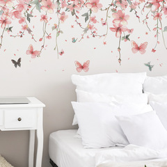 外貿MG-C015水彩粉色花朵蝴蝶玄關客廳美化裝飾牆貼紙自粘批發