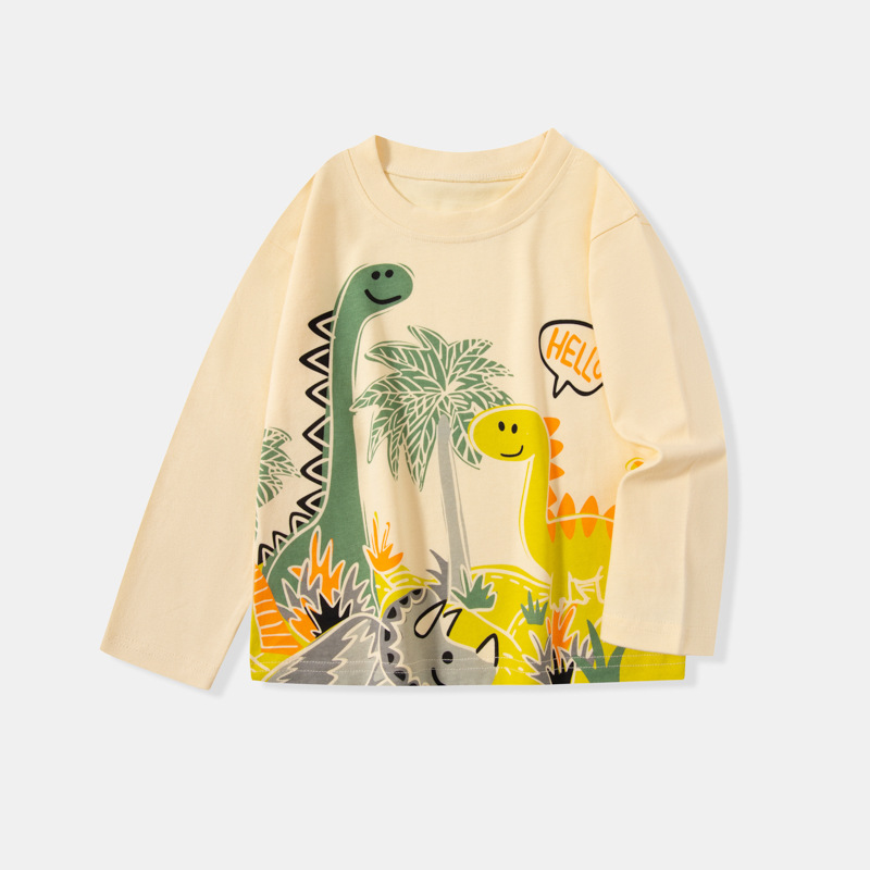 Otoño ropa para niños camisa para niños camiseta al por mayor dibujos animados para niños dinosaurio coreano ropa transfronteriza para bebés