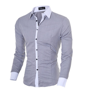 Foreign Trade 2024 New Style Heterochromatic Placket Men's Slim Casual Contrast Color Square Collar Long-Sleeved Fashion Shirt