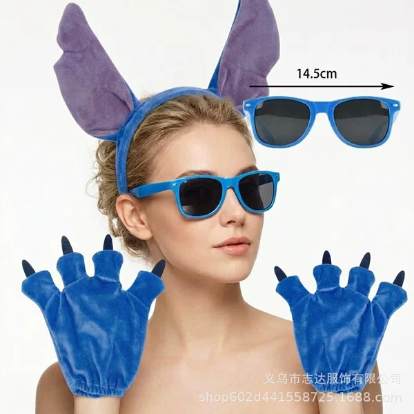 Halloween New Stitch Ear Headband for Adults and Kidsren Birthday Party Headdress Purple Long Ear Headband