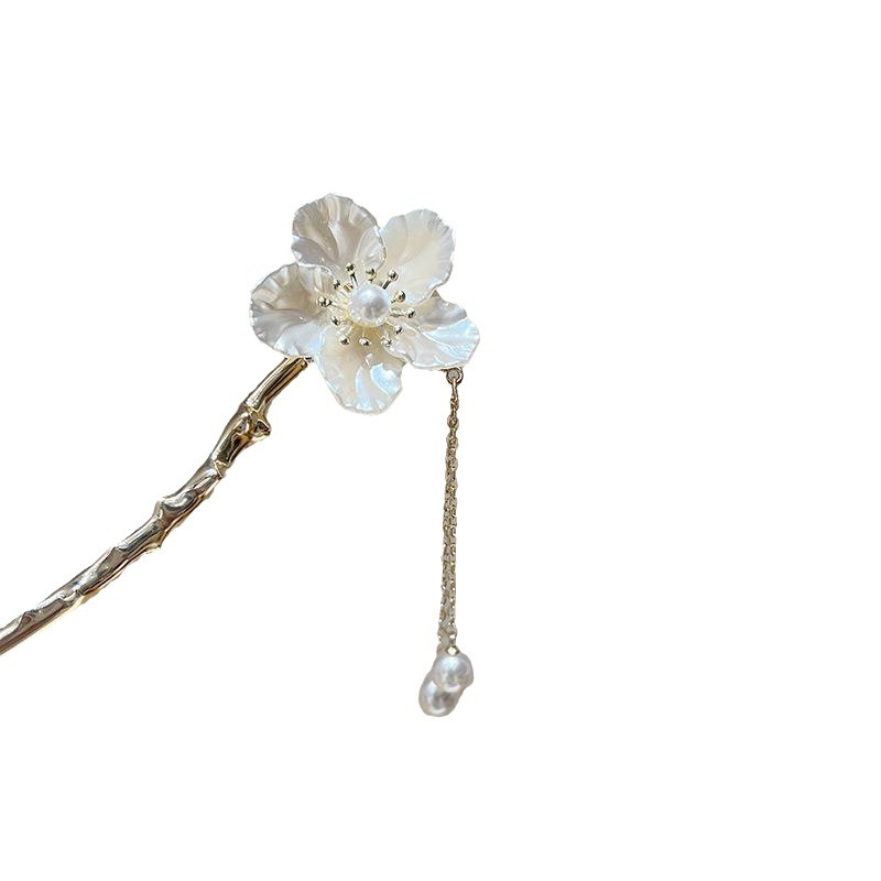 New Chinese Gardenia Metal Hairpin Female Style Ancient Style Pan Hair Hairpin Chinese Style Senior Sense Hanfu Fringe Hair Hairpin_voghion.com