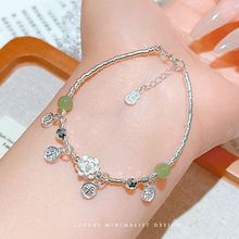 S999足银小众手链女DIY设计银手镯百搭个性新中式莲花银手链批发