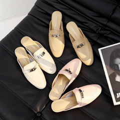 羊皮包頭半拖鞋女外穿涼拖2023年春夏季新款鎖扣懶人鞋平底穆勒鞋