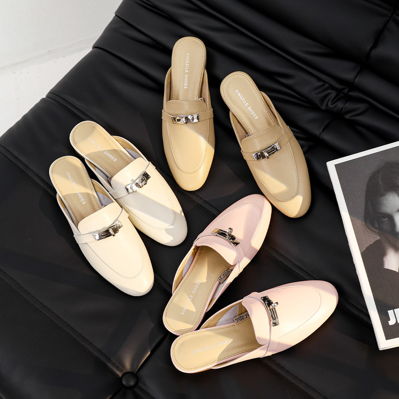 Sheepskin Baotou Half Slippers Women's Outerwear Sandals 2024 Spring and Summer New Lock Lock Lazy Shoes Flat Mules Sheepskin Baotou Half Slippers Women's Outerwear Sandals 2024 Spring and Summer New Lock Lock Lazy Shoes Flat Mules