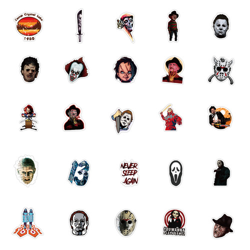 50 Horror Movie Thriller Characters Waterproof Graffiti Stickers Car Trolley Case Scooter Water Cup Stickers Wholesale