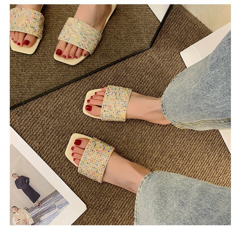 Water Diamond for Women's Outwear 2024 Summer New Fashion, Casual, Comfortable French Small Fragrant Cool Slippers_voghion.com