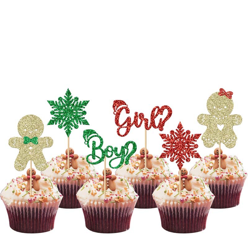 姜饼人男孩或女孩纸杯蛋糕装饰圣诞节日主题性别揭示派对装饰用品
