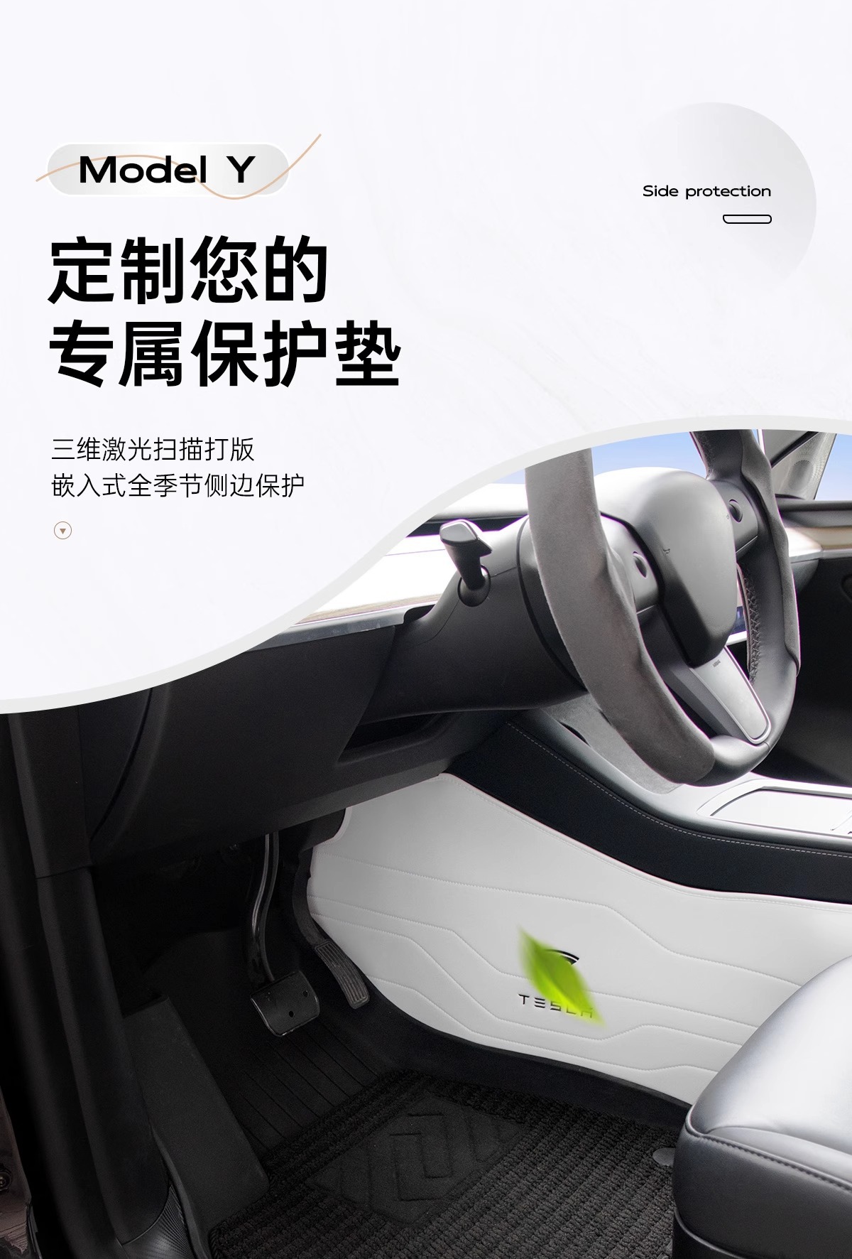 Suitable for Tesla's New Version Model Yl/Y/3 Central Control Anti-Kick Pads on Both Sides, Anti-Dirty Protective Pads, Car Interior