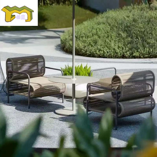 Outdoor Rattan Sofa Courtyard Balcony Leisure Terrace Villa Sales Office Designer Garden Sun Protection and Moisture-Proof Furniture