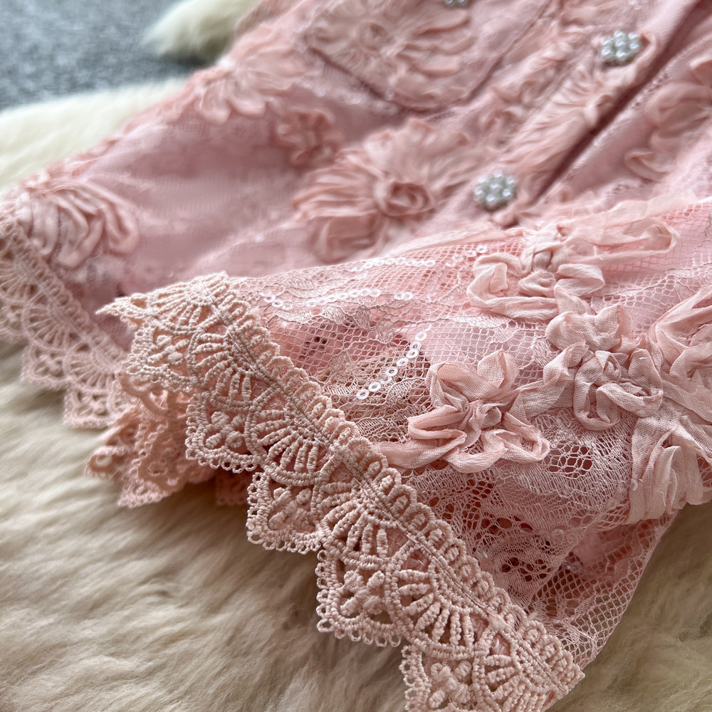 French Style Lace Patchwork Top And Skirt Set for Women Sexy Slimming Temperament Two-Piece Summer Outfit_ecoleips.com