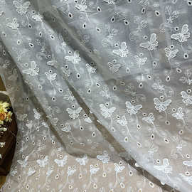 双边定位立体蝴蝶棉布绣花面料镂空绣花布法式时装连衣裙绣花布料