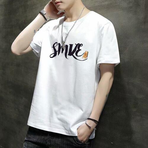 Men's Short Sleeve T-Shirt Slim Fit Versatile Top Youth Korean Style Base Shirt Trendy Print T-Shirt