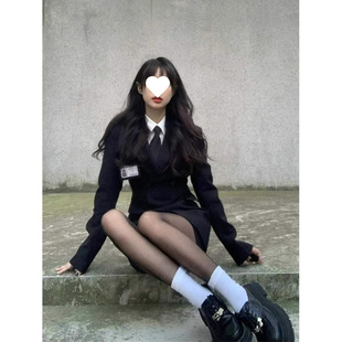 Korean Preppy Style Black Suit Jk Uniform Suit Women's Autumn and Winter New Slim Skirt Two-Piece Set for Small People