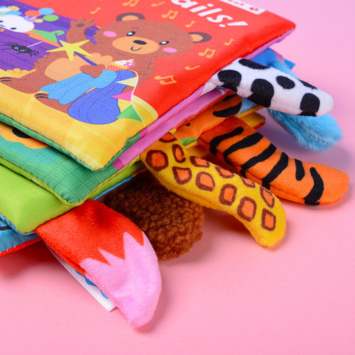 LakaRose Animal Tail Cloth Book Baby Ring Paper Cloth Book 0-1 Years Old Infant Toy Enlightenment Early Education Cloth Book