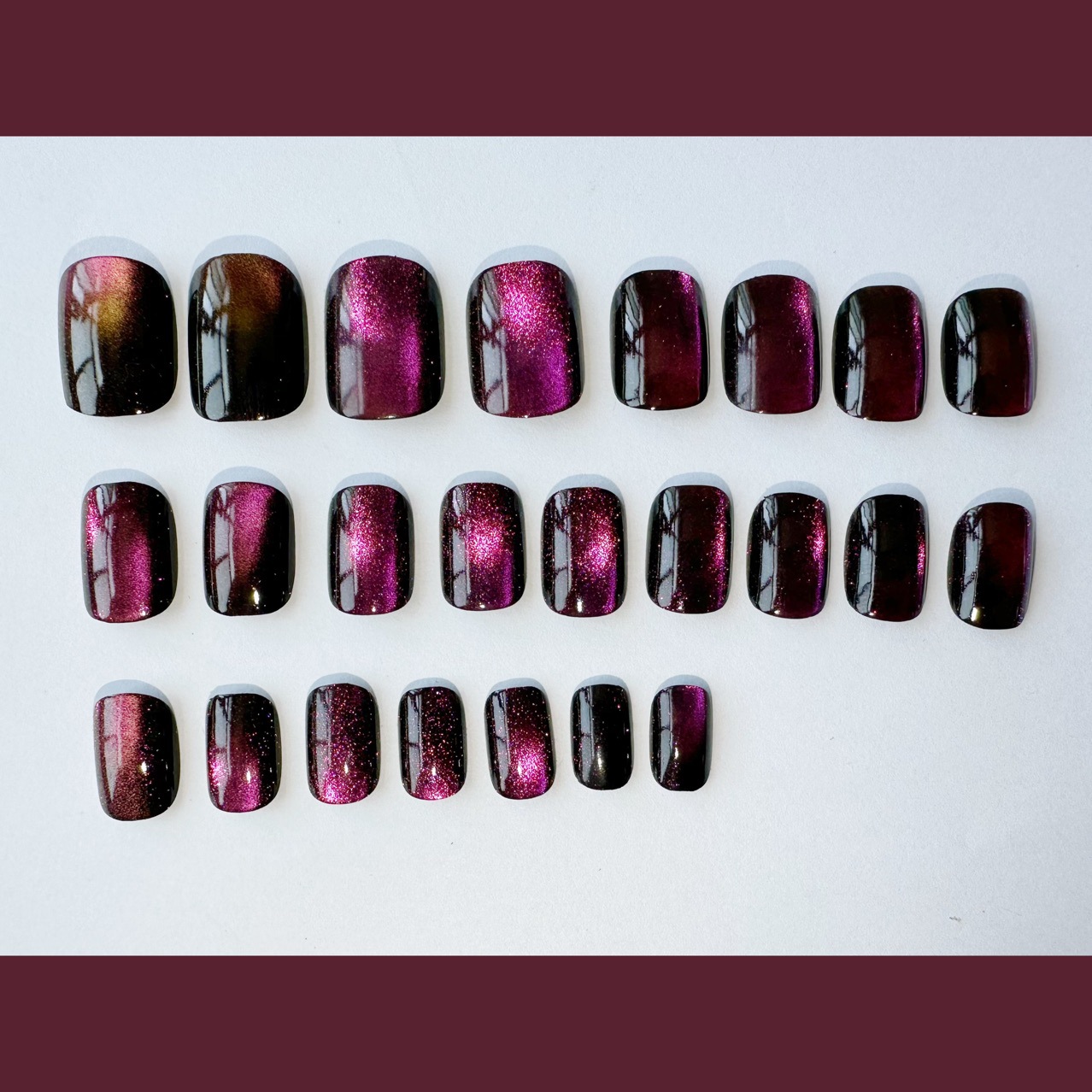 Desgaste de uñas ciruela color flash gato ojo gradiente francés desmontable falso clavo de uñas parche de uñas pieza de clavo impermeable