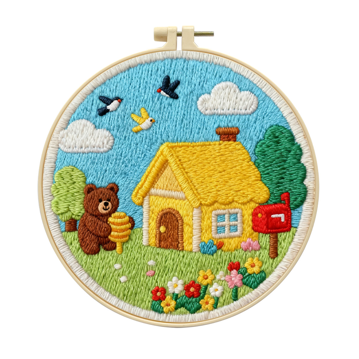 Nuevo transfronterizo primavera cabaña oso dulce dibujos animados principiantes bordado DIY material fábrica de paquetes al por mayor