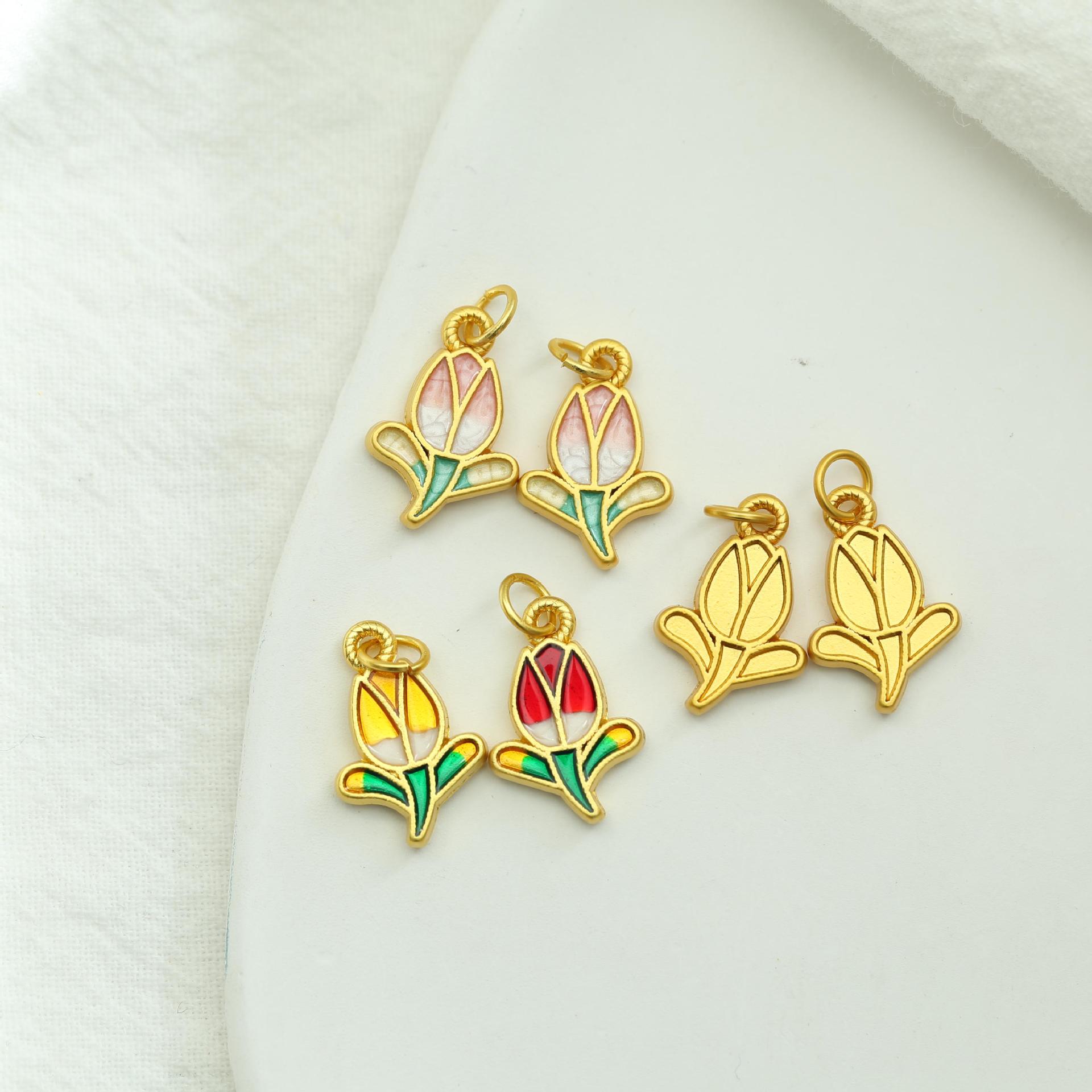 No se desvanece durante mucho tiempo, accesorios de bricolaje de oro antiguo, colgante de tulipán, collar de esmalte pintado a mano, cadena de clavícula, accesorios de joyería