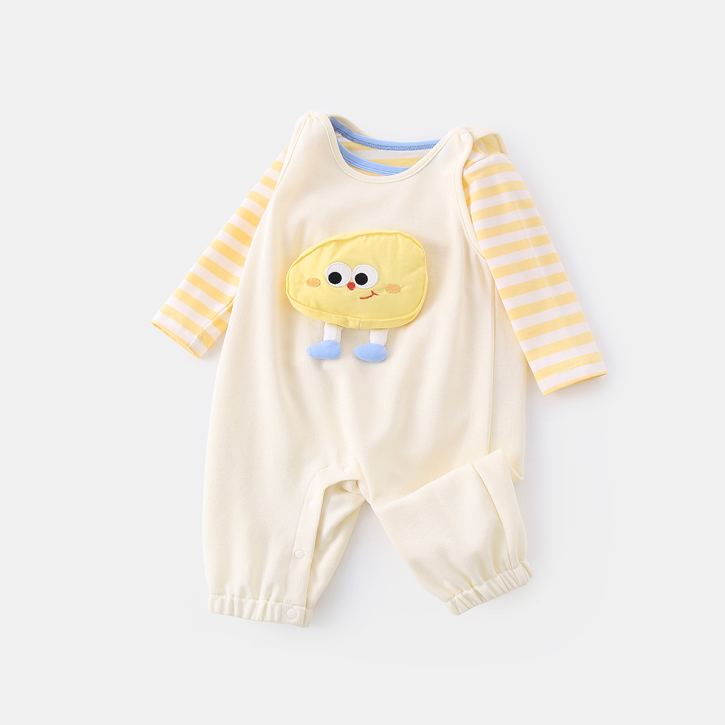 106059819@qq.com Tenue de printemps pour bébé : Ensemble deux pièces pour bébés de quelques mois, comprenant un t-shirt rayé et un pantalon à bretelles. Convient aux nourrissons._voghion.com