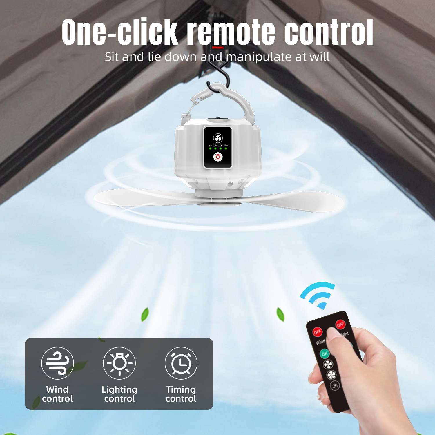 Ventilador de Techo Portátil para Camping 10400mAh con Control Remoto Recargable para Tienda de Campaña image 4