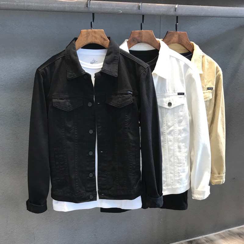 春秋季新款白色牛仔夹克男装上衣服韩版潮流休闲工装牛仔外套男士|undefined