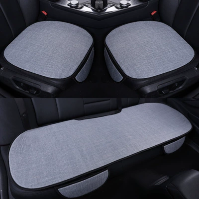 2026 New Linen Car Seat Cushion, Universal – Four Seasons Pad - light-gray-three-piece-set-default-item