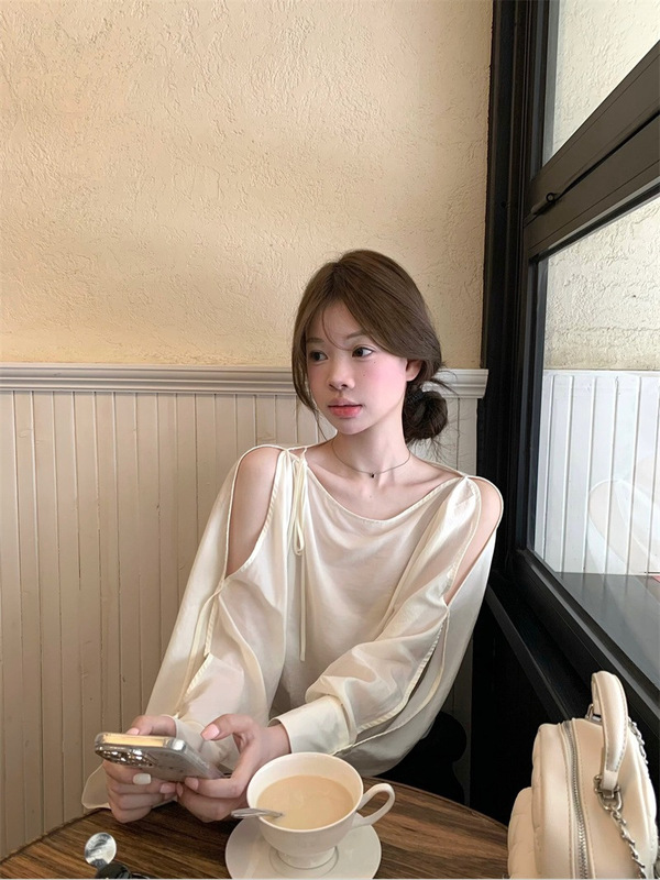 实拍  柔光漫纱 小众设计感长袖绑带韩系ins衬衫夏|undefined