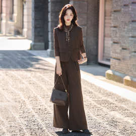 时尚马甲阔腿裤套装女秋季2025新款爆款高级感气质减龄穿搭三件套